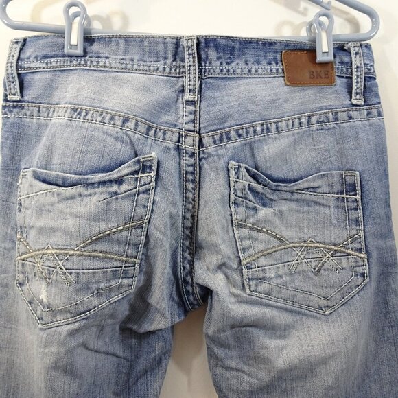 Buckle BKE Jeans Mens 32L Blue Light Wash Denim Straight Leg Carter Distressed - Picture 8 of 9